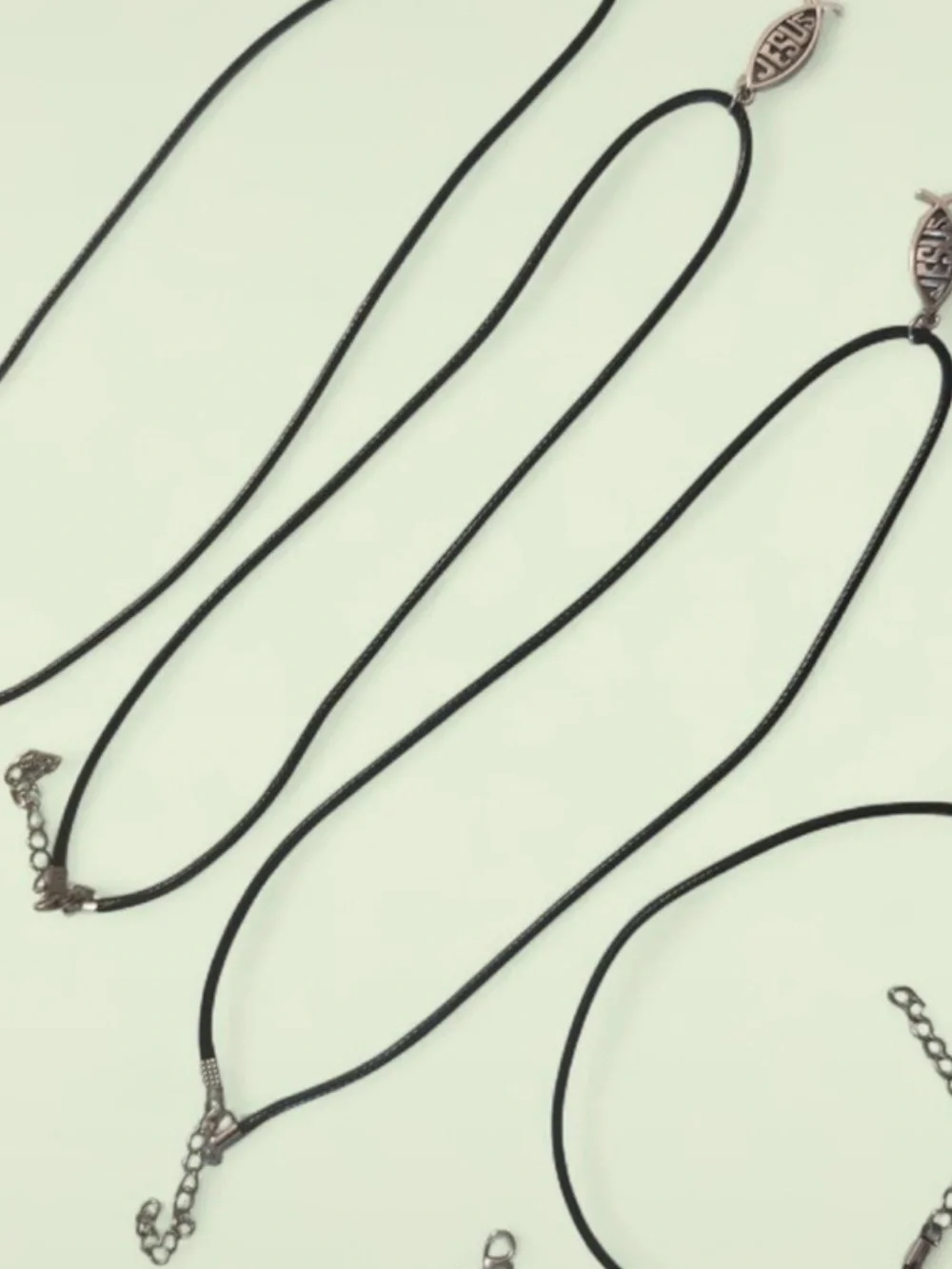Jesus Fish Pendant Necklace - Black Cord